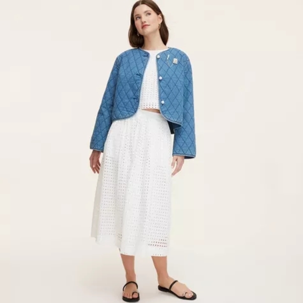 New Kate Spade Quilted Pearl Denim Jean Jacket Coat Target - Picture 3 of 5